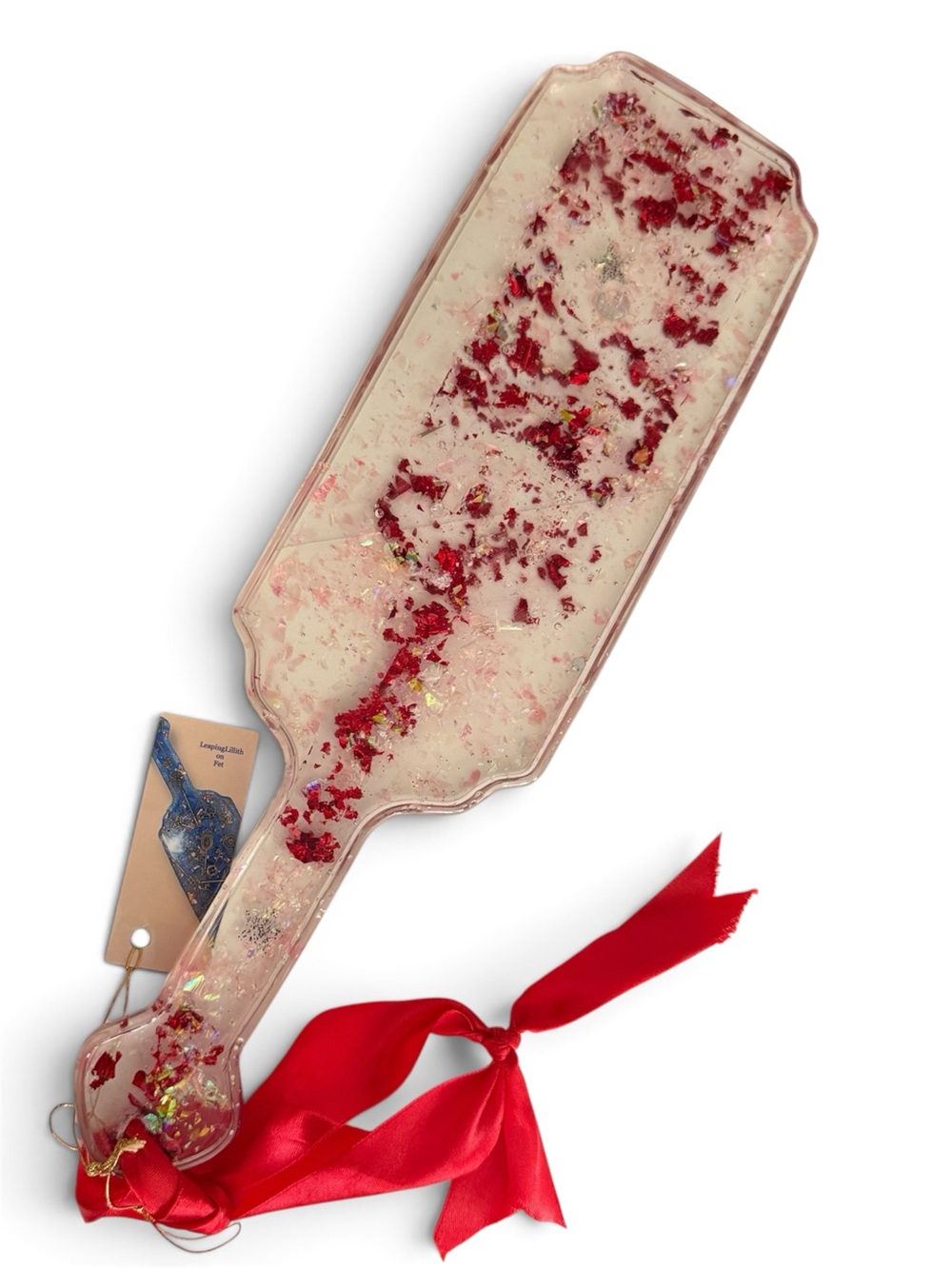 Hand Crafted Cream Resin Paddle with Red Floral Accents